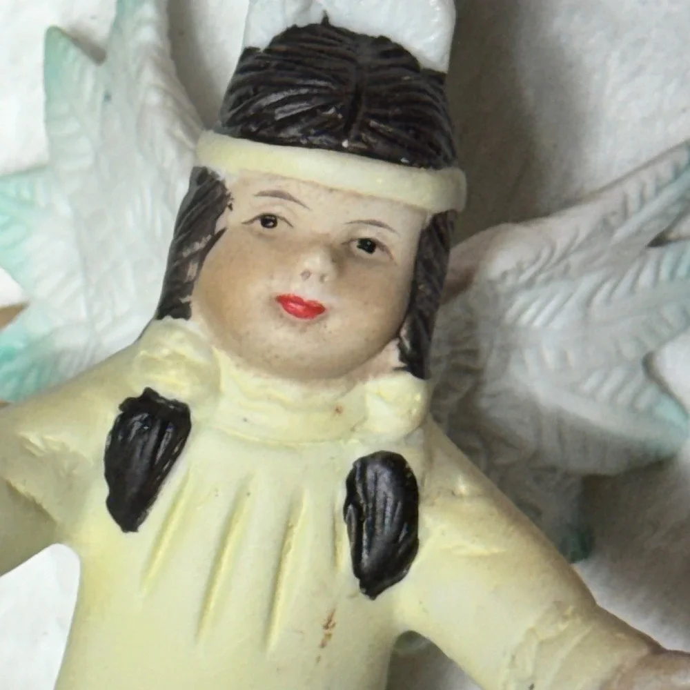 Vintage Native American Angel Ornament Set Porcelain Christmas Cherubs 4pc Multi